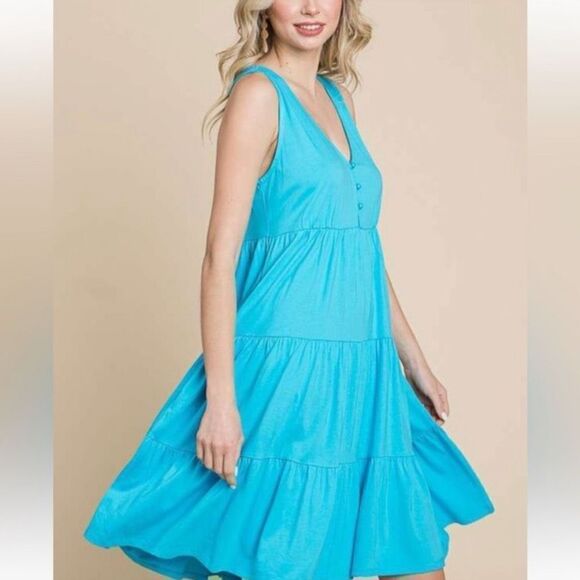 Culture Code Women's Tiered Button Front Racerback Midi Dress Blue Size 2X NWT - Picture 2 of 10